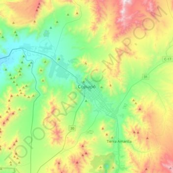 Mappa topografica Copiapó, altitudine, rilievo