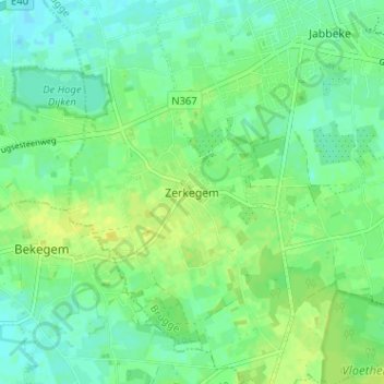 Mappa topografica Zerkegem, altitudine, rilievo
