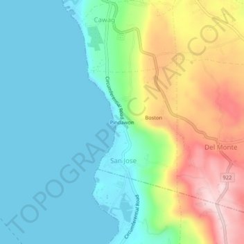 Mappa topografica Pindawon, altitudine, rilievo
