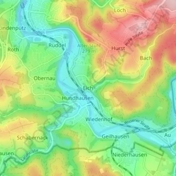 Mappa topografica Eich, altitudine, rilievo