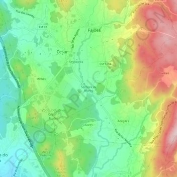 Mappa topografica Senhora da Ribeira, altitudine, rilievo