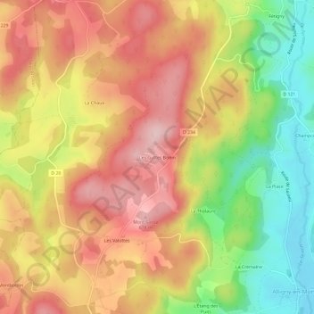 Mappa topografica Les Guttes Bonin, altitudine, rilievo