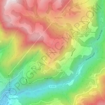 Mappa topografica Hauteville, altitudine, rilievo