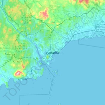 Mappa topografica Panamà, altitudine, rilievo