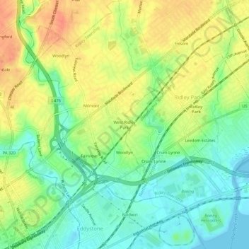 Mappa topografica West Ridley Park, altitudine, rilievo