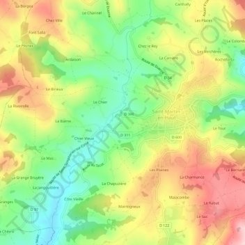 Mappa topografica Pont du Chier-Est, altitudine, rilievo