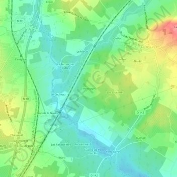 Mappa topografica Verdauge, altitudine, rilievo