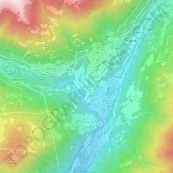Mappa topografica Bersone, altitudine, rilievo