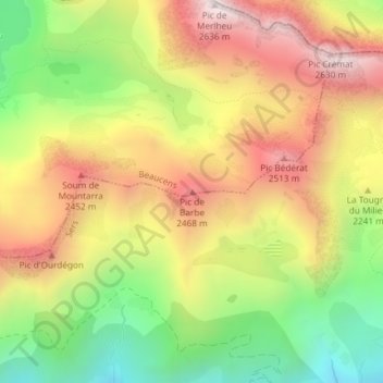 Mappa topografica Pic de Barbe, altitudine, rilievo
