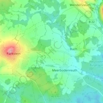 Mappa topografica Kotzau, altitudine, rilievo