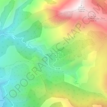 Mappa topografica Olcani, altitudine, rilievo