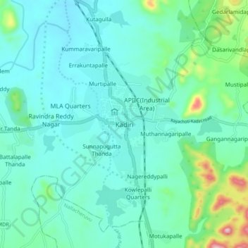 Mappa topografica Kadiri, altitudine, rilievo