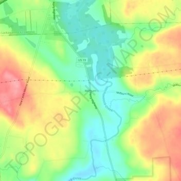 Mappa topografica Millburn, altitudine, rilievo