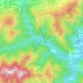 Mappa topografica Cerreta, altitudine, rilievo