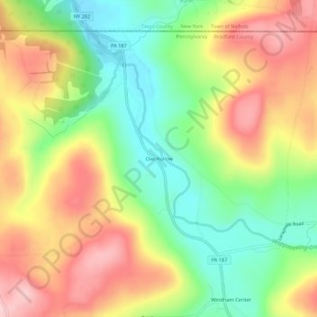 Mappa topografica Owl Hollow, altitudine, rilievo