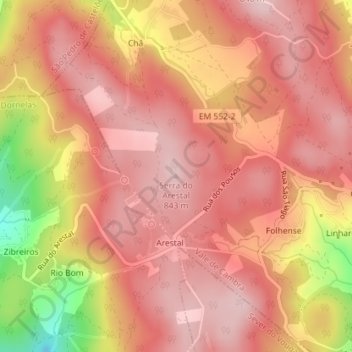 Mappa topografica Serra do Arestal, altitudine, rilievo