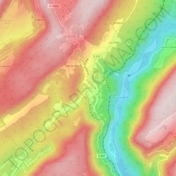 Mappa topografica Valfin, altitudine, rilievo