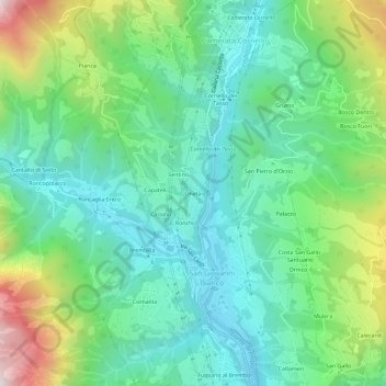 Mappa topografica Oneta, altitudine, rilievo