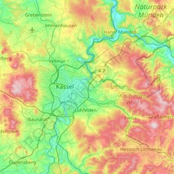 Mappa topografica Niestetal, altitudine, rilievo