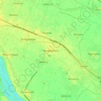 Mappa topografica Penamaluru, altitudine, rilievo