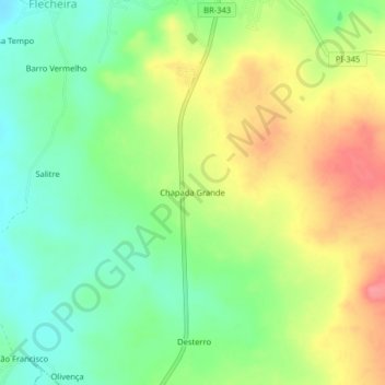 Mappa topografica Chapada Grande, altitudine, rilievo