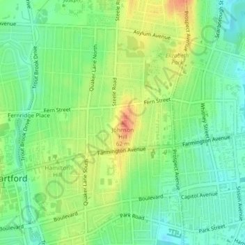Mappa topografica Johnson Hill, altitudine, rilievo