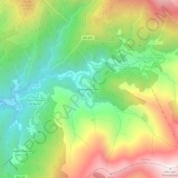 Mappa topografica Outeiro da Vinha, altitudine, rilievo