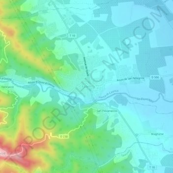 Mappa topografica Folelli, altitudine, rilievo
