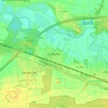 Mappa topografica Gümmer, altitudine, rilievo