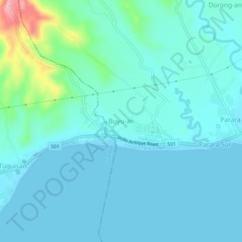 Mappa topografica Buyu-an, altitudine, rilievo