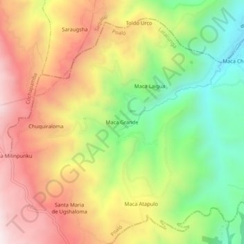 Mappa topografica Maca Grande, altitudine, rilievo