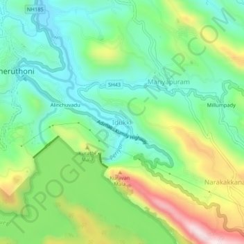 Mappa topografica Idukki, altitudine, rilievo
