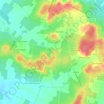 Mappa topografica Picou, altitudine, rilievo