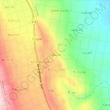Mappa topografica Tumaini, altitudine, rilievo