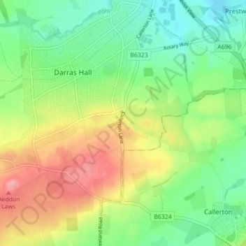 Mappa topografica High Callerton, altitudine, rilievo