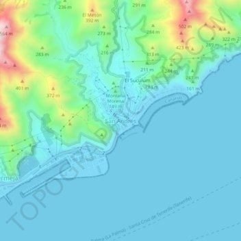 Mappa topografica San Andrés, altitudine, rilievo