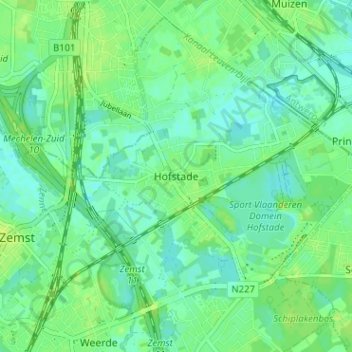 Mappa topografica Hofstade, altitudine, rilievo