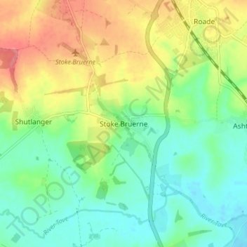 Mappa topografica Stoke Bruerne, altitudine, rilievo