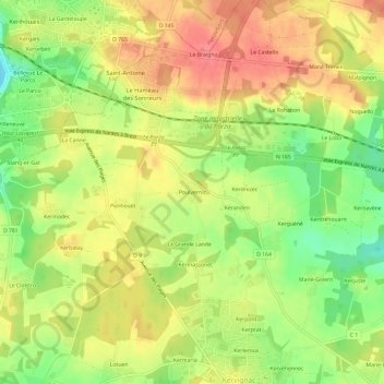 Mappa topografica Poulvernic, altitudine, rilievo