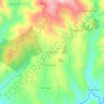 Mappa topografica Chã de Alvares, altitudine, rilievo
