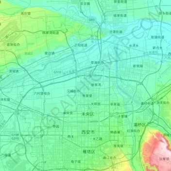 Mappa topografica 西安市, altitudine, rilievo