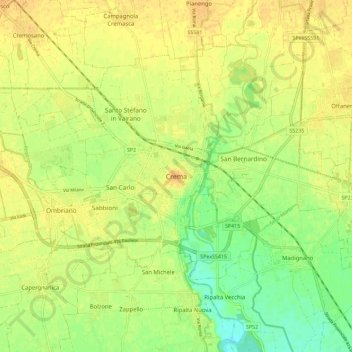 Mappa topografica Crema, altitudine, rilievo