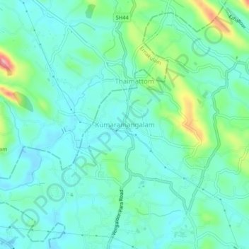 Mappa topografica Kumaramangalam, altitudine, rilievo