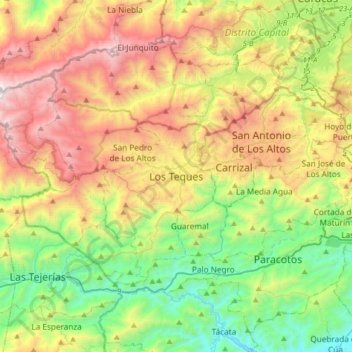 Mappa topografica Los Teques, altitudine, rilievo