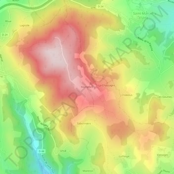 Mappa topografica Rochefort, altitudine, rilievo