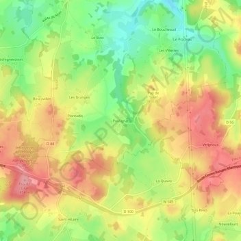 Mappa topografica Poulignat, altitudine, rilievo