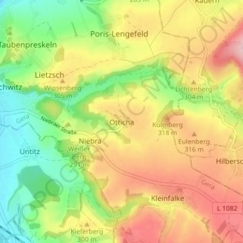 Mappa topografica Otticha, altitudine, rilievo