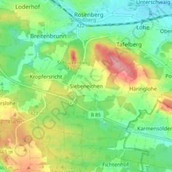 Mappa topografica Siebeneichen, altitudine, rilievo