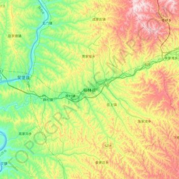Mappa topografica 柳林县, altitudine, rilievo