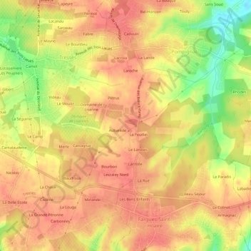 Mappa topografica Langevin, altitudine, rilievo